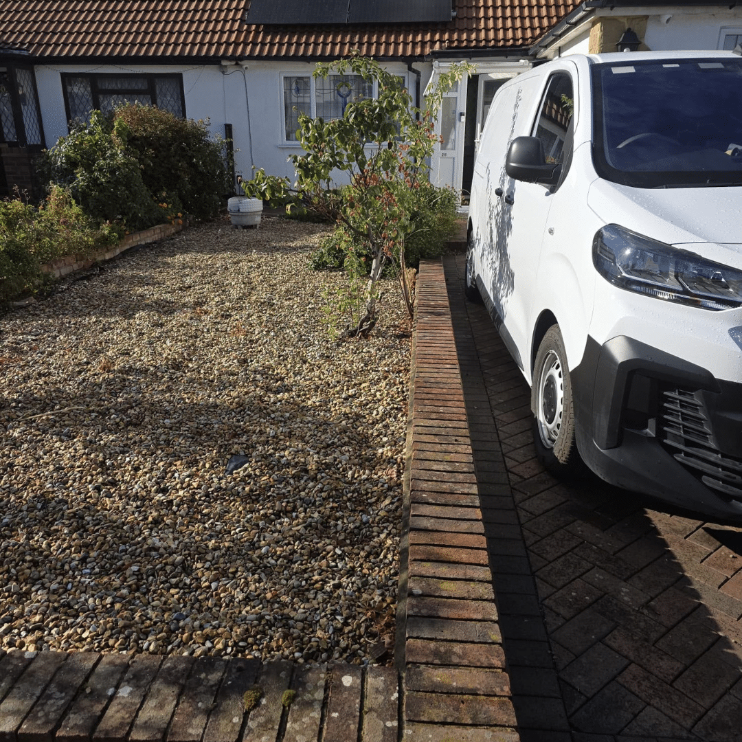 Front garden before road planings parking area conversion in Horley