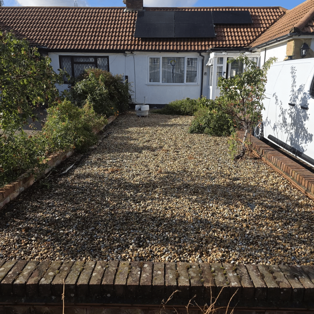 Garden before road planings driveway project in Horley
