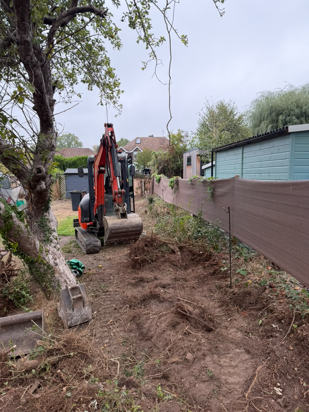 Garden excavation during a recent groundworks project in Redhill